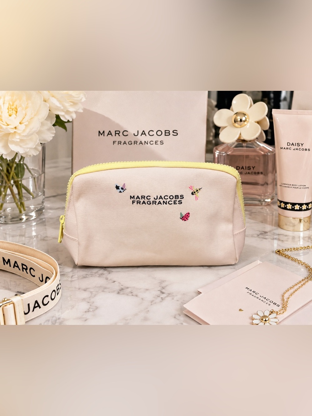 Marc Jacobs Pink Canvas Cosmetic Pouch with Yellow Zipper